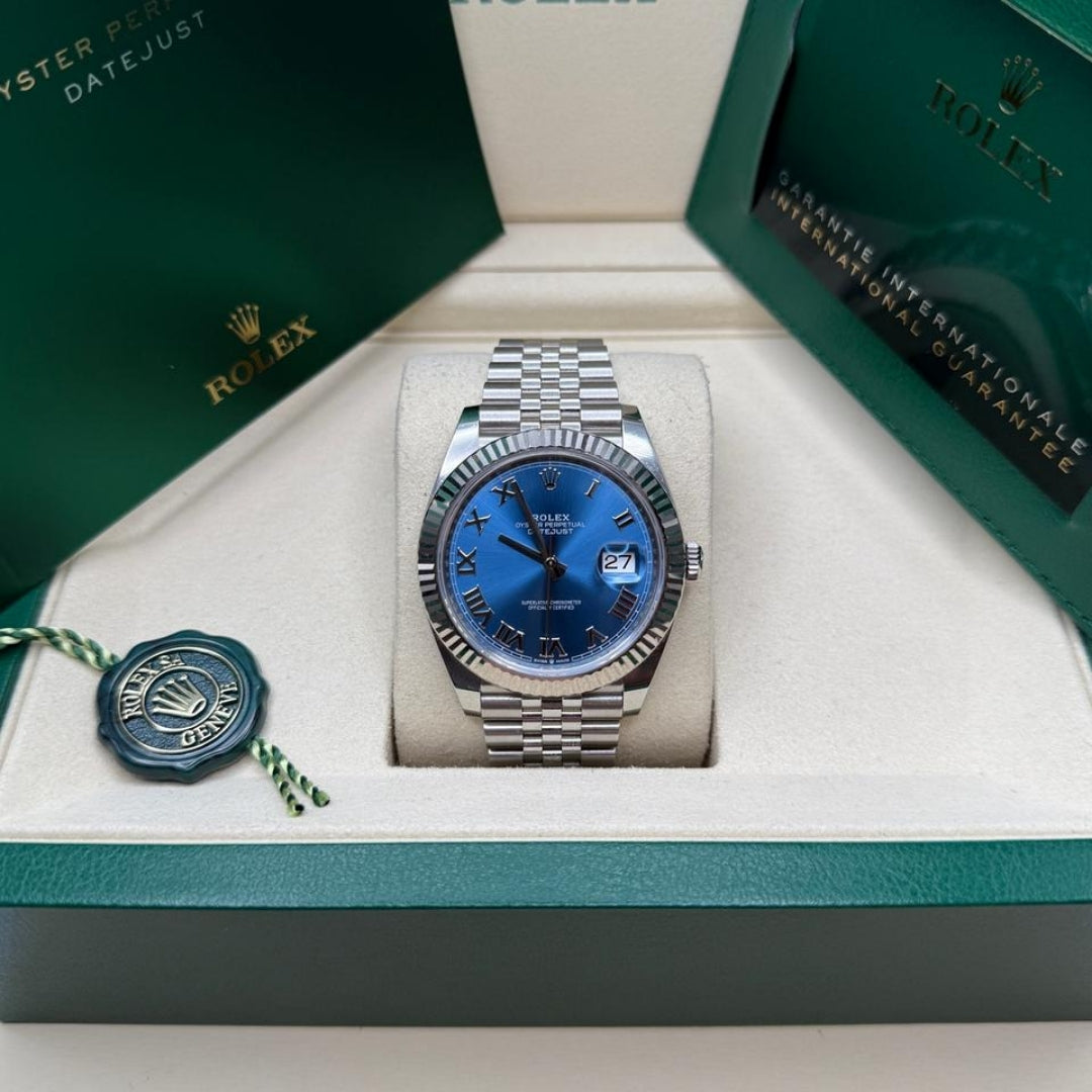 Rolex Datejust 41 Azzurro Blue Roman Dial Jubilee